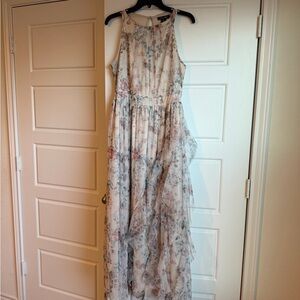 Candie's Blush Floral Halter Maxi Dress with Blue Accents